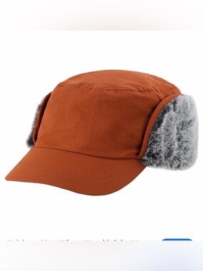 Mens Winter Hat with Brim Warm Earflaps Hat Faux Fur Baseball Cap NEW